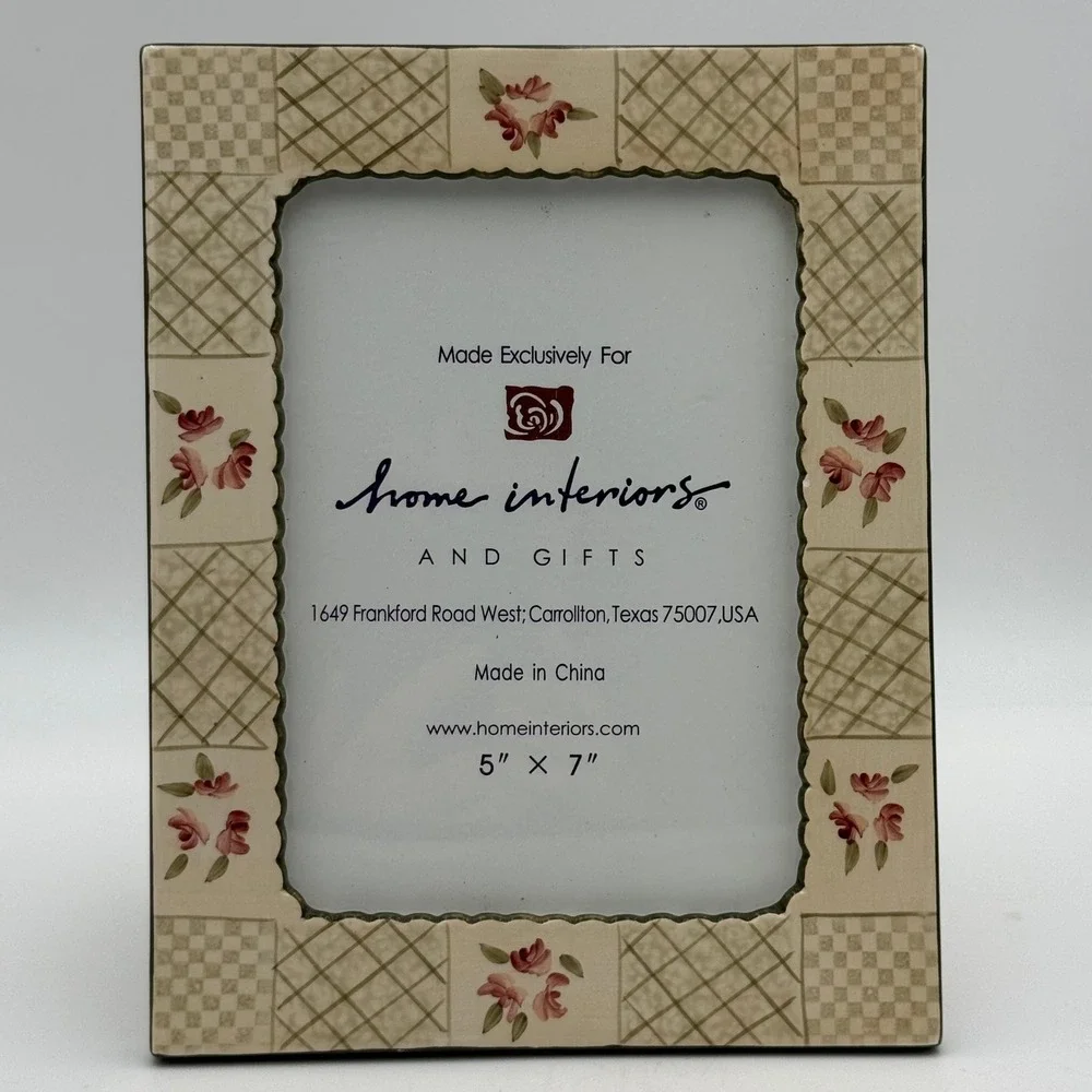 Home Interiors and Gifts Floral Ceramic Picture Frame 5x7 Cottagecore Pink Green